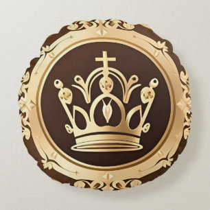 Elegant Golden Crown Round Pillow