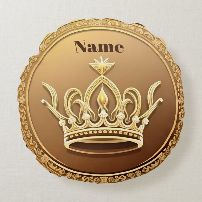 Elegant Golden Crown Round Pillow (Front)