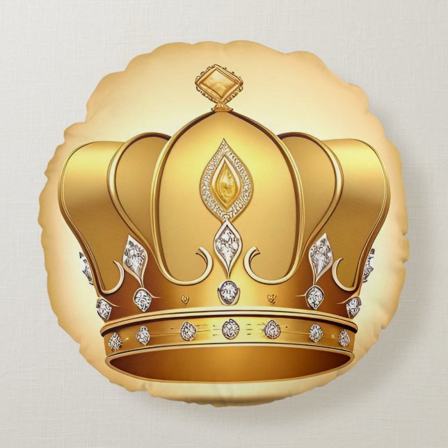 Elegant Golden Crown Round Pillow (Front)