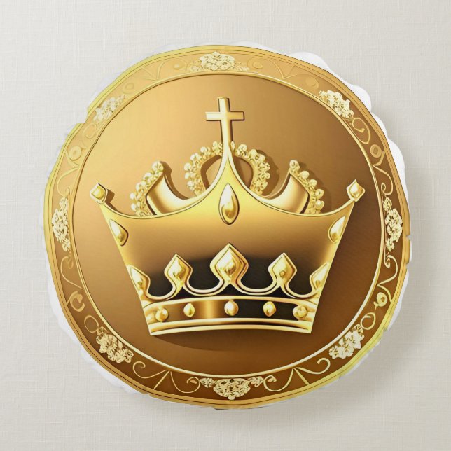 Elegant Golden Crown Round Pillow (Front)