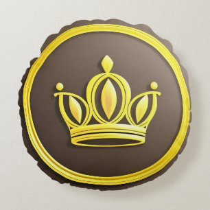 Elegant Golden Crown Round Pillow