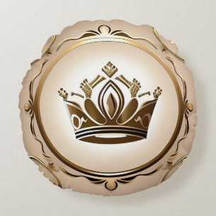 Elegant Golden Crown Round Pillow