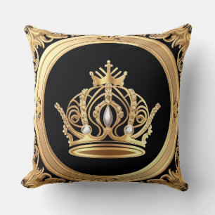 Elegant Golden Crown Throw Pillow
