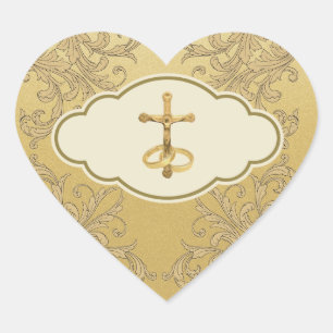 Elegant Golden Crucifix Wedding Rings Heart Stick Sticker