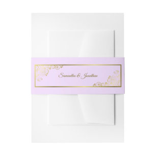 Elegant Golden Curls & Swirls Lilac Purple Wedding Invitation Belly Band