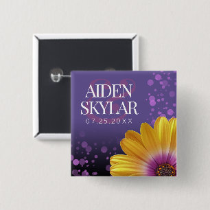 Elegant Golden Daisy with Purple Glitter Wedding 2 Inch Square Button