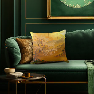Elegant 'Golden Dawn' Ancient Asia Inspired Throw Pillow