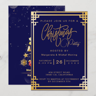 Elegant Golden Decorations and Glitter Christmas Invitation