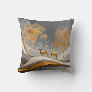 ✨Elegant Golden Deer Luxury Nature Artwork Throw Pillow