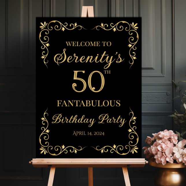 Elegant golden design birthday party welcome sign (Creator Uploaded)