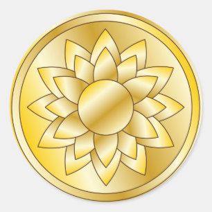 Elegant Golden Design with Flower Classic Round Sticker