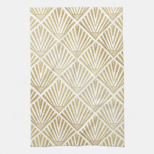 Elegant golden diamond palm art deco design kitchen towel