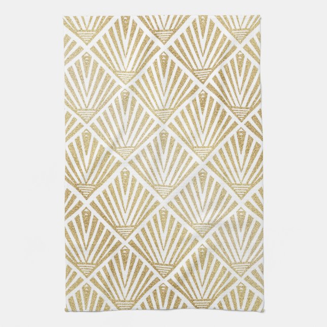 Elegant golden diamond palm art deco design kitchen towel (Vertical)