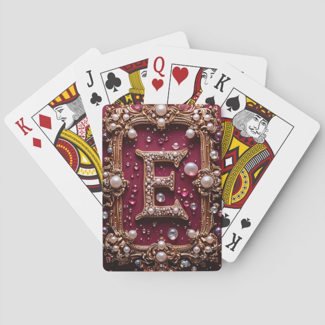 Elegant Golden E Letter Monogram Playing Cards (Back)