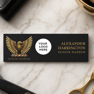 Elegant Golden Eagle Barber Shop Logo Hair Stylist Name Tag