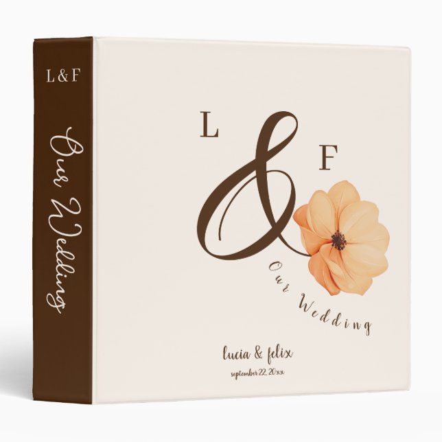 Elegant Golden Fall flowers Wedding Binder (Front/Spine)