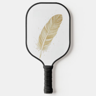 Elegant Golden Feather Illustration - Aesthetic Pi Pickleball Paddle