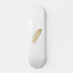 Elegant Golden Feather Line Art - Modern Aesthetic Skateboard