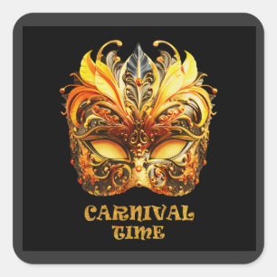 Elegant Golden Feathers Venetian Mask Square Sticker