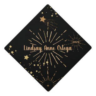 Elegant Golden Fireworks Personalized Graduate Graduation Cap Topper