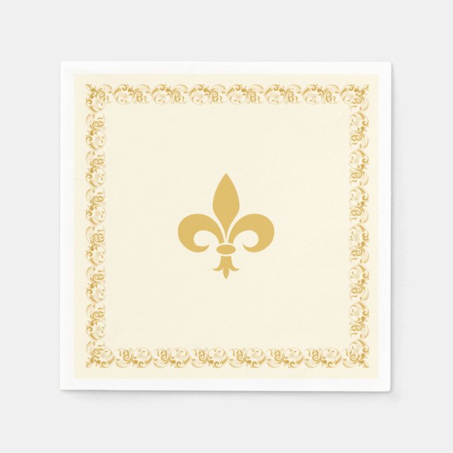 Elegant Golden Fleur-de-Lis  on Ivory Napkin (Front)