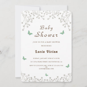 Elegant Golden Floral and Butterfly Baby Shower Invitation