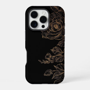Elegant Golden Floral on Black iPhone 16 Pro Case