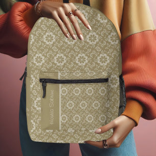 Elegant Golden Floral Ornamental Vintage Printed Backpack