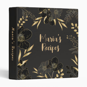 Elegant Golden Floral Recipes Book Custom Name Binder