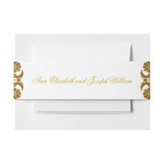 Elegant Golden Floral Wedding Wraparound Invitation Belly Band