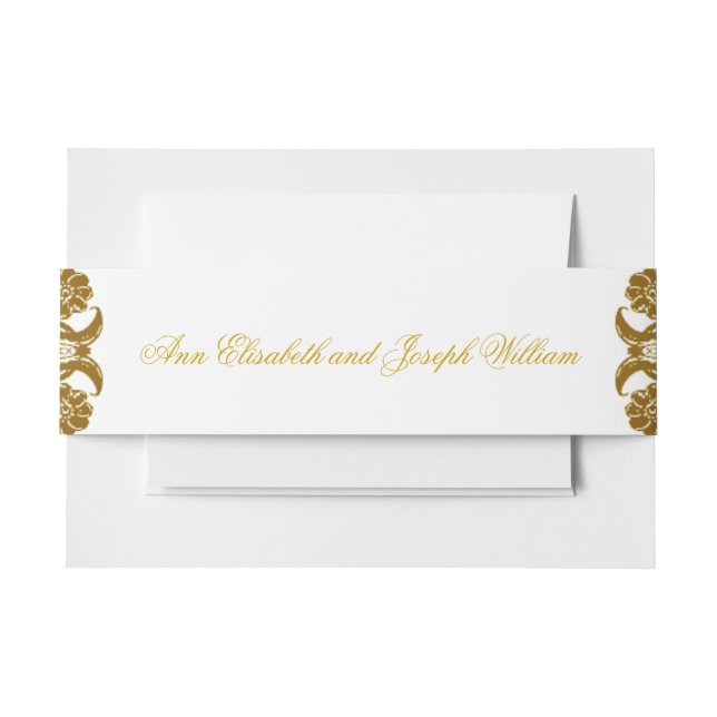Elegant Golden Floral Wedding Wraparound Invitation Belly Band (Front Example)