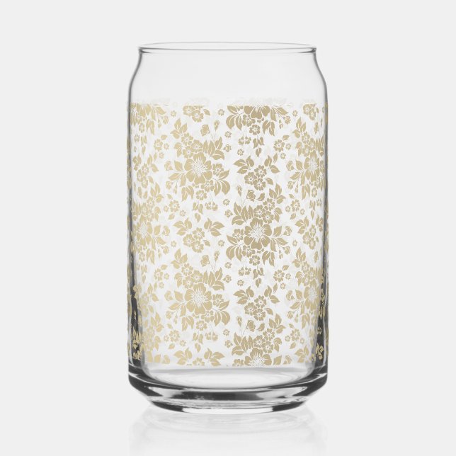 Elegant Golden Florals Can Glass (Front)