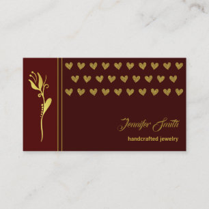 Elegant Golden Flower Hearts Custom Logo Maroon Business Card