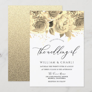 Elegant Golden Flowers All Seasons Wedding Invitation