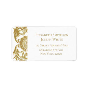 Elegant Golden Flowers Wedding Return Address Label