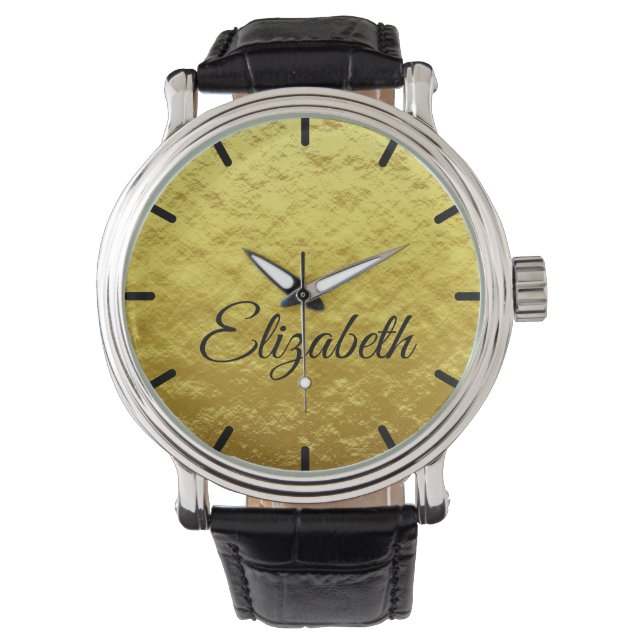 Elegant Golden foil bubbles Customizable Name  Watch (Front)