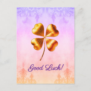 Elegant Golden Four-Leaf Clover Good Luck Postcard