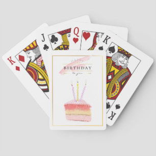 Elegant Golden Frame Birthday Cake Slice Playing Cards