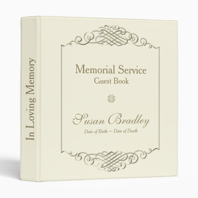 Elegant Golden Frame I Memorial Service Guest Book Binder (Front/Spine)