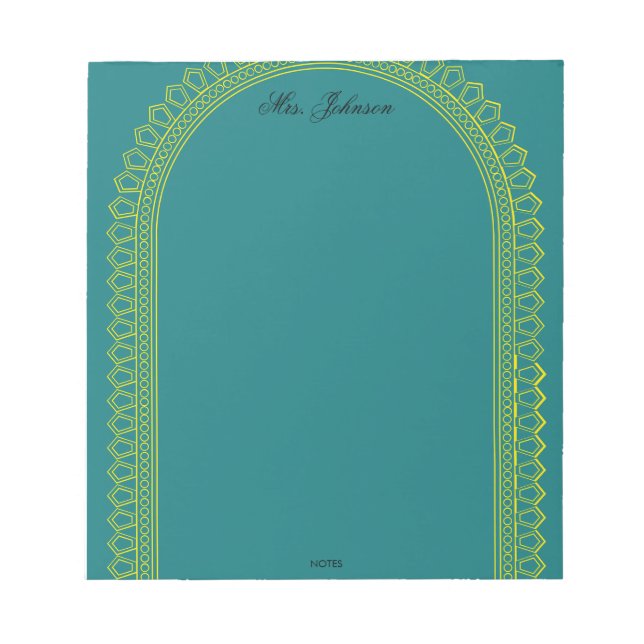 Elegant Golden Frame Teacher Notepad (Front)