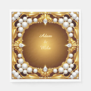 Elegant Golden Frame with Pearls Napkin