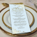 Elegant Golden Frills on Light Powder Blue Wedding Menu<br><div class="desc">This beautiful menu will add some style to your wedding reception. It features a beautiful design with ornate golden faux foil curls and swirls on a pale powder blue coloured background. There is space for the names of the couple and wedding date, and the text is fully customizable. Classy, stylish,...</div>