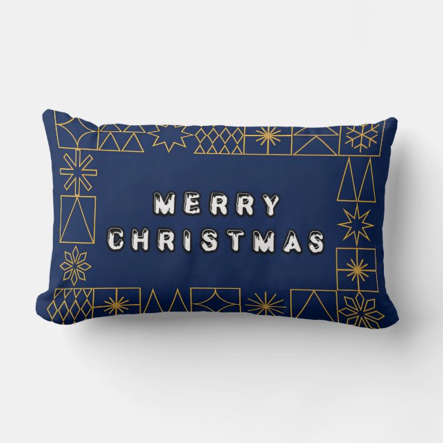 Elegant Golden Geometric Frame Border Lumbar Pillow (Front)