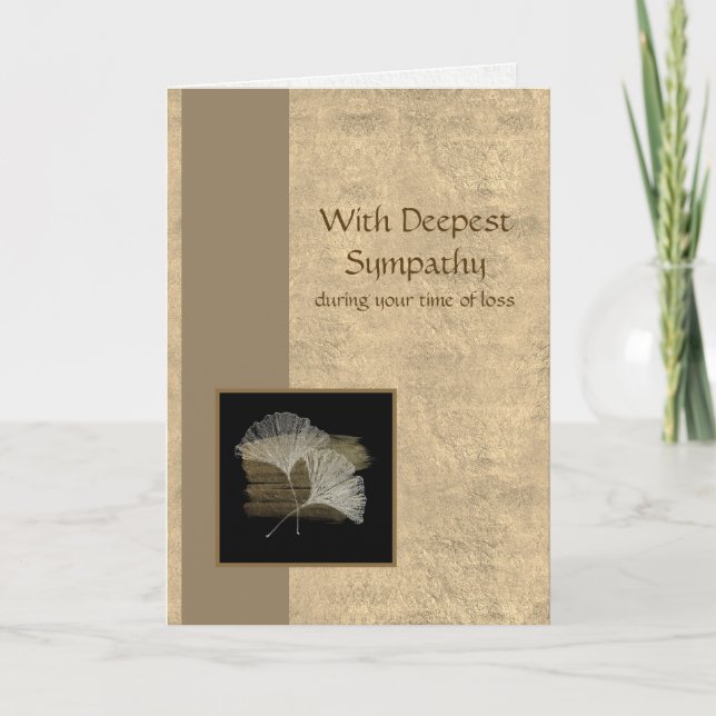 Elegant Golden Ginkgo Deepest Sympathy Card (Front)