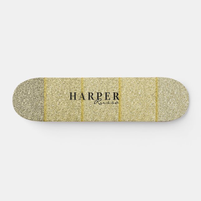 Elegant Golden Glitter Custom Name Skateboard (Horz)
