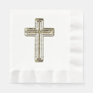Elegant Golden Glitter Look Cross Religious Event Napkin