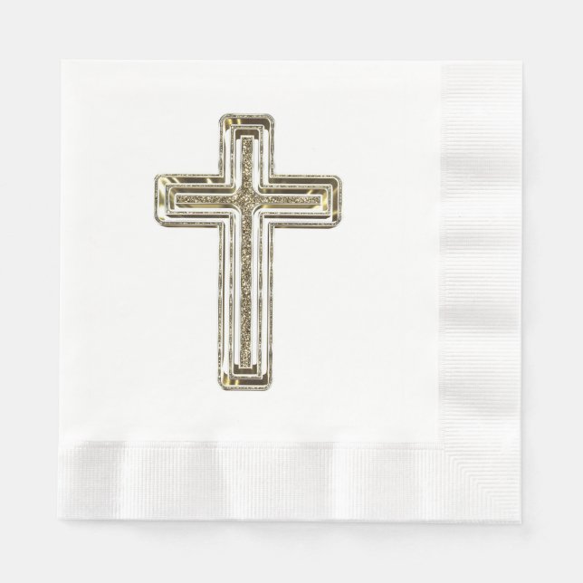 Elegant Golden Glitter Look Cross Religious Event Napkin (Front)