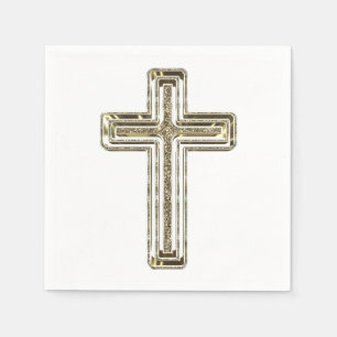 Elegant Golden Glitter Look Cross Religious Event Napkin