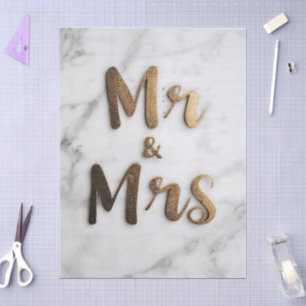 Elegant Golden Glitter "Mr & Mrs" on a Marble Back Tissue Paper