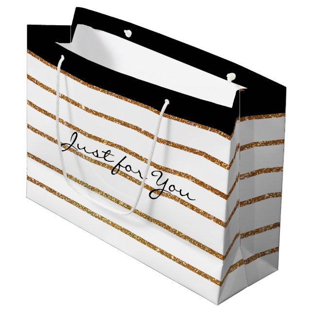 Elegant Golden Glitter Striped Gift Bag (Front Angled)